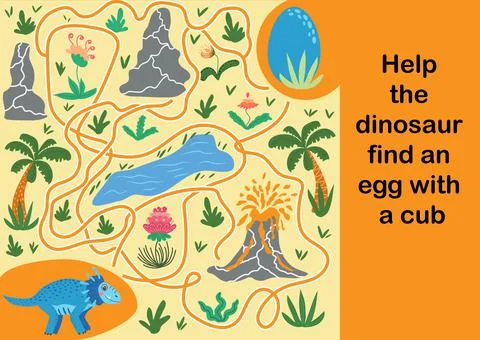 Help dino mom to find their egg - kid learning game with maze Illustrazione stock