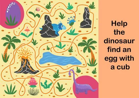 Help dino mom to find their egg - kid learning game with maze Illustrazione stock