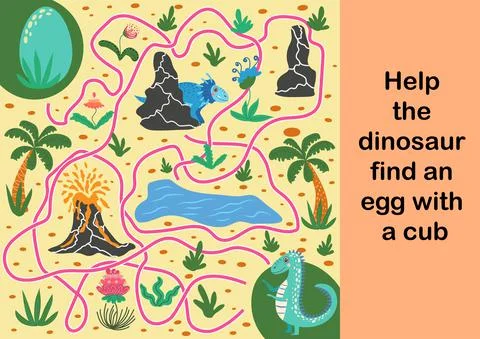 Help dino mom to find their egg - kid learning game with maze Illustrazione stock