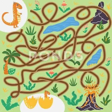 Help dinosaur find path to nest. Labyrinth. Maze game for kids. Help ...