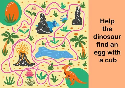 Help dinosaur find path to nest. Labyrinth. Maze game for kids. Help dino mom Stockillustratie