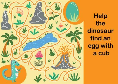 Help dinosaur find path to nest. Labyrinth. Maze game for kids. Help dino mom Stockillustratie