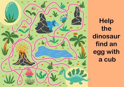 Help dinosaur find path to nest. Labyrinth. Maze game for kids. Help dino mom Stockillustratie