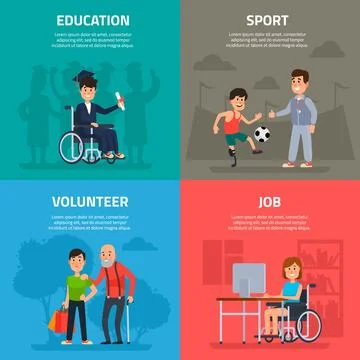 Help disabled persons. Volunteer work, sports and rehabilitation, opportuni.. Stock Illustration