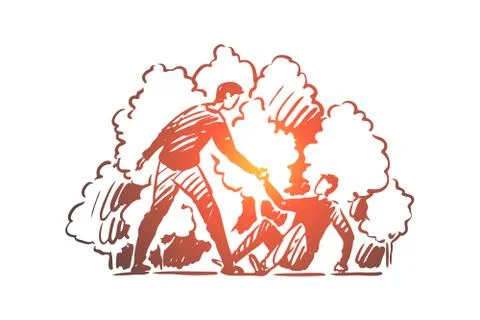 Help, fall, man, accident, people concept. Hand drawn isolated vector. Stock Illustration