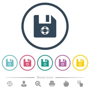 Help file flat color icons in round outlines Stock Illustration