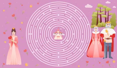 Help to find right way to palace, children logical game, circle maze for kids Stock Illustration