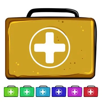 Help first aid kit cartoon vector graphic Ilustración de archivo