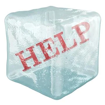 HELP frozen inside ice cube. 3D rendering Stock Illustration