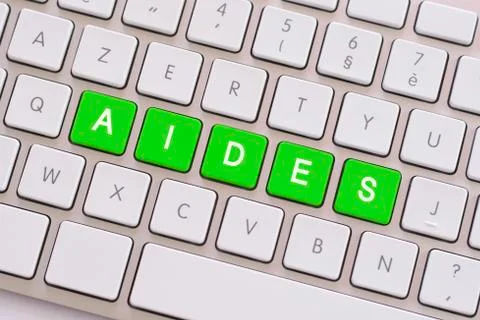 Help in green on white keyboard Stock Photos