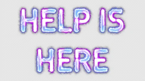 Help is here and support neon effects, text animation on transparent background Stock Footage 303340698