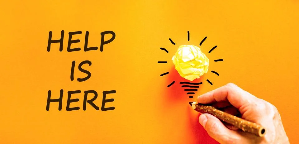 Help is here and support words symbol. Concept words Help is here on beauti.. Fotos de archivo