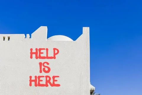 Help is here and support words symbol. Concept words Help is here on beauti.. Stock Photos