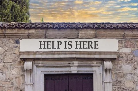 Help is here and support words symbol. Concept words Help is here on beauti.. Stock Photos