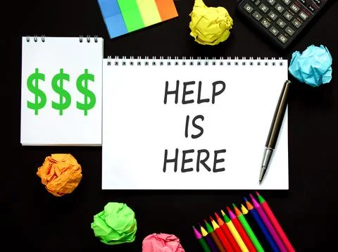 Help is here and support words symbol. Concept words Help is here on beauti.. Stock Photos