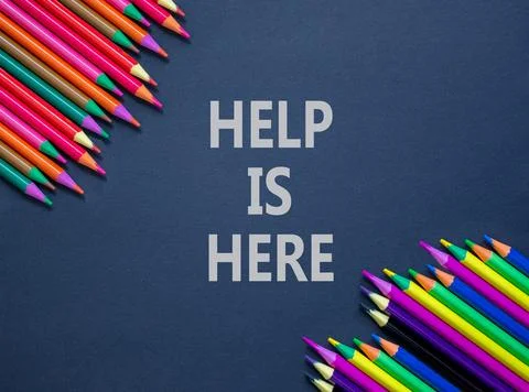 Help is here and support words symbol. Concept words Help is here on beautifu Stock Photos