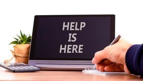 Help is here and support words symbol. Concept words Help is here on beauti.. Stock Photos