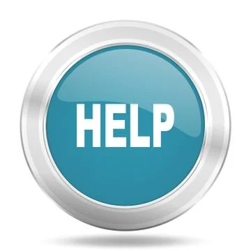 Help icon, blue round metallic glossy button, web and mobile app design illus Stock Illustration