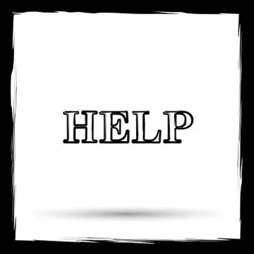 Help icon. Internet button on white background. Outline design imitating pain Illustrazione stock