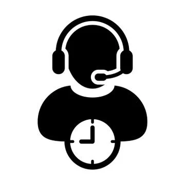 Help icon vector with clock symbol and male customer care support business Stock Illustration