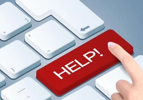 Help keyboard key. Finger push the button. Stock Illustration