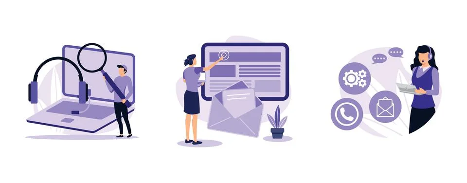 Help line. Customer self-service, get in touch, call center, online assistanc Illustrazione stock