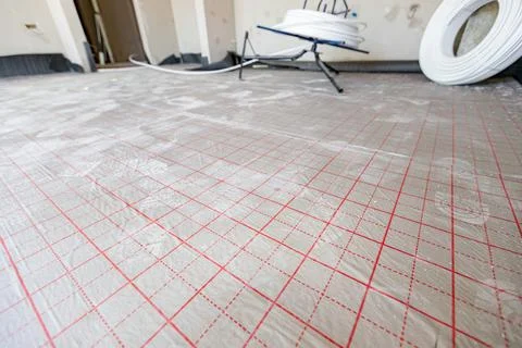 Help lines for assembly system of floor heating Stock Photos