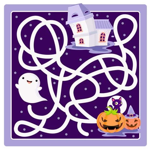 Help the little ghost find the way to haunted house. Maze game for kids Illustrazione stock