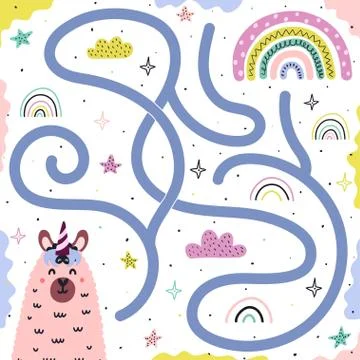 Help the llamacorn to get to the rainbow Stock Illustration