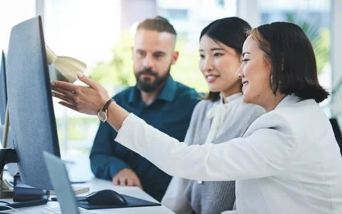 Help, manager and workers with coaching, programming and code with trading Stock Photos