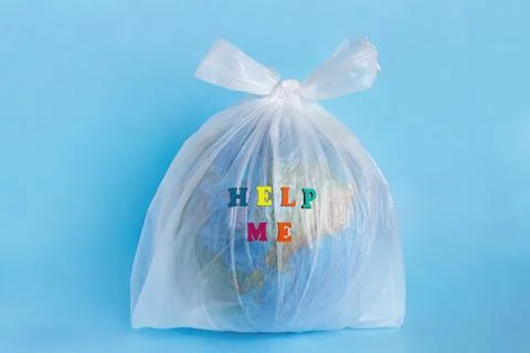 Help me and Model planet Earth in polyethylene plastic package Stock Photos