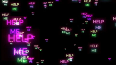 Help me neon text floaiting on black background Video stock 335720708