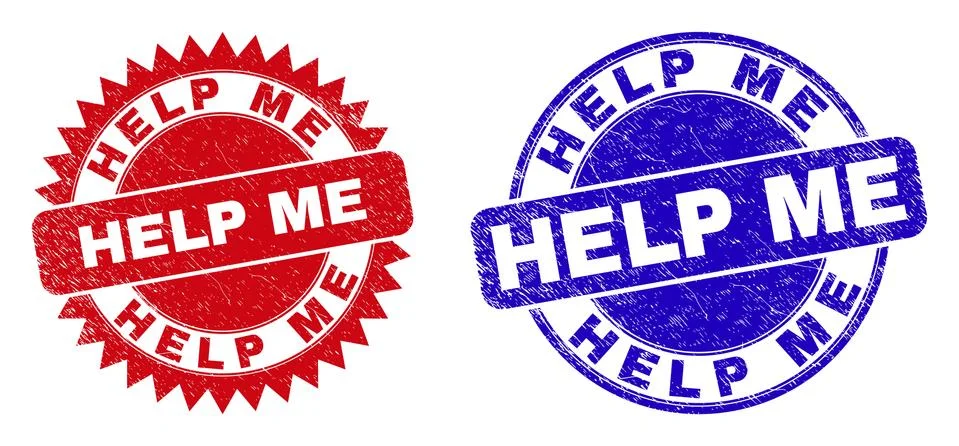HELP ME Round and Rosette Watermarks with Scratched Texture Stock Illustration