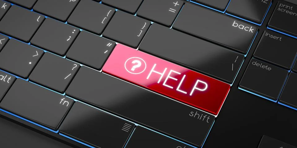 Help - modern computer keyboard - 3D illustration Illustrazione stock