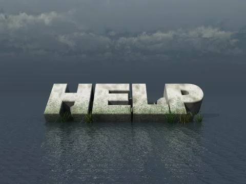 Help monument under dark sky - 3d illustration Illustrazione stock