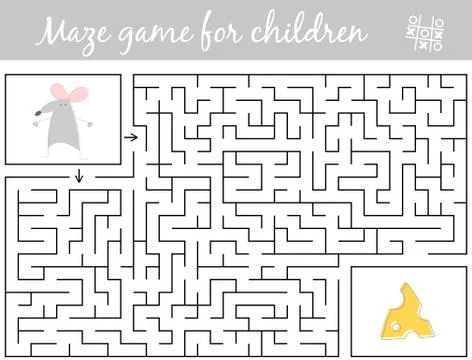 Help mouse find path to cheese through the labyrinth. Maze game Illustrazione stock