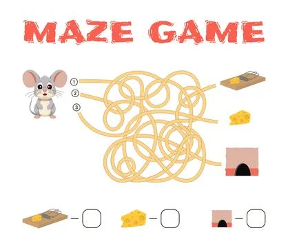 Help the mouse find the right path to the cheese Stock Illustration