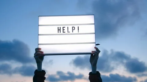Help needed light sign up in night sky Stock-Footage 129447967