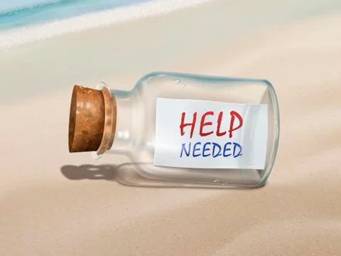 Help needed message in a bottle Stock Illustration