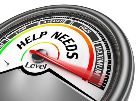 Help needs level to maximum conceptual meter Stock Illustration