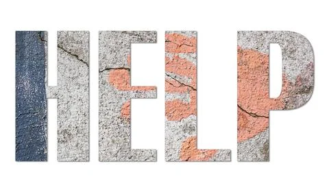 HELP -  with old concrete wall on white background Stock Photos