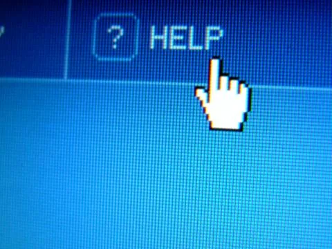 Help online and hand cursor above 스톡 사진
