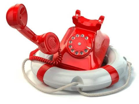 Help or support service concept. Telephone and life preserver isolated on whi Stock Illustration