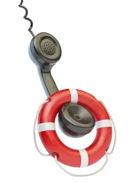 Help or support service concept. Telephone reciever and lifebouy isolated on Stock Illustration