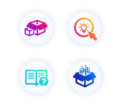 Help, Packing boxes and Energy icons set. Open box sign. Documentation, Delivery 스톡 일러스트