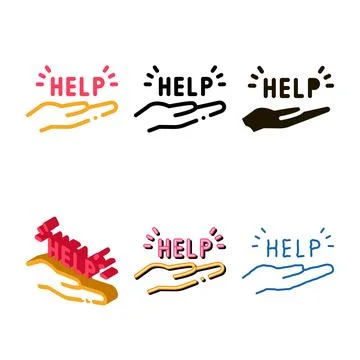 Help on palm set icon vector outline Stock Illustration