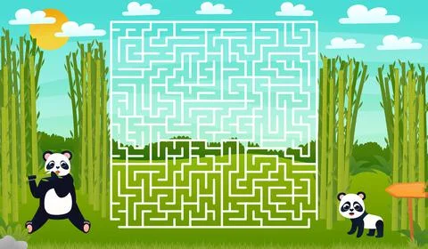Help panda bear find path to bamboo, printable worksheet for kids with labyrinth Stockillustratie