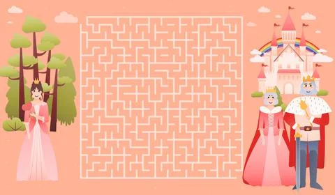 Help princess to find way to her royal family and fantasy dreamlike castle Stock Illustration