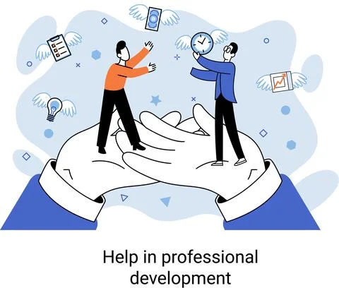 Help in professional development metaphor. Qualified employee training program Stockillustratie