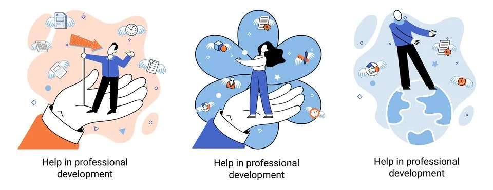 Help in professional development metaphor. Qualified employee training program Illustrazione stock